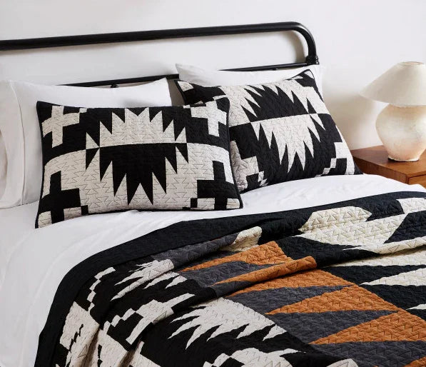 Spider Rock Quilt Set - Black & White Shams - Brown, Black & White - Geometric Pattern - Your Western Decor