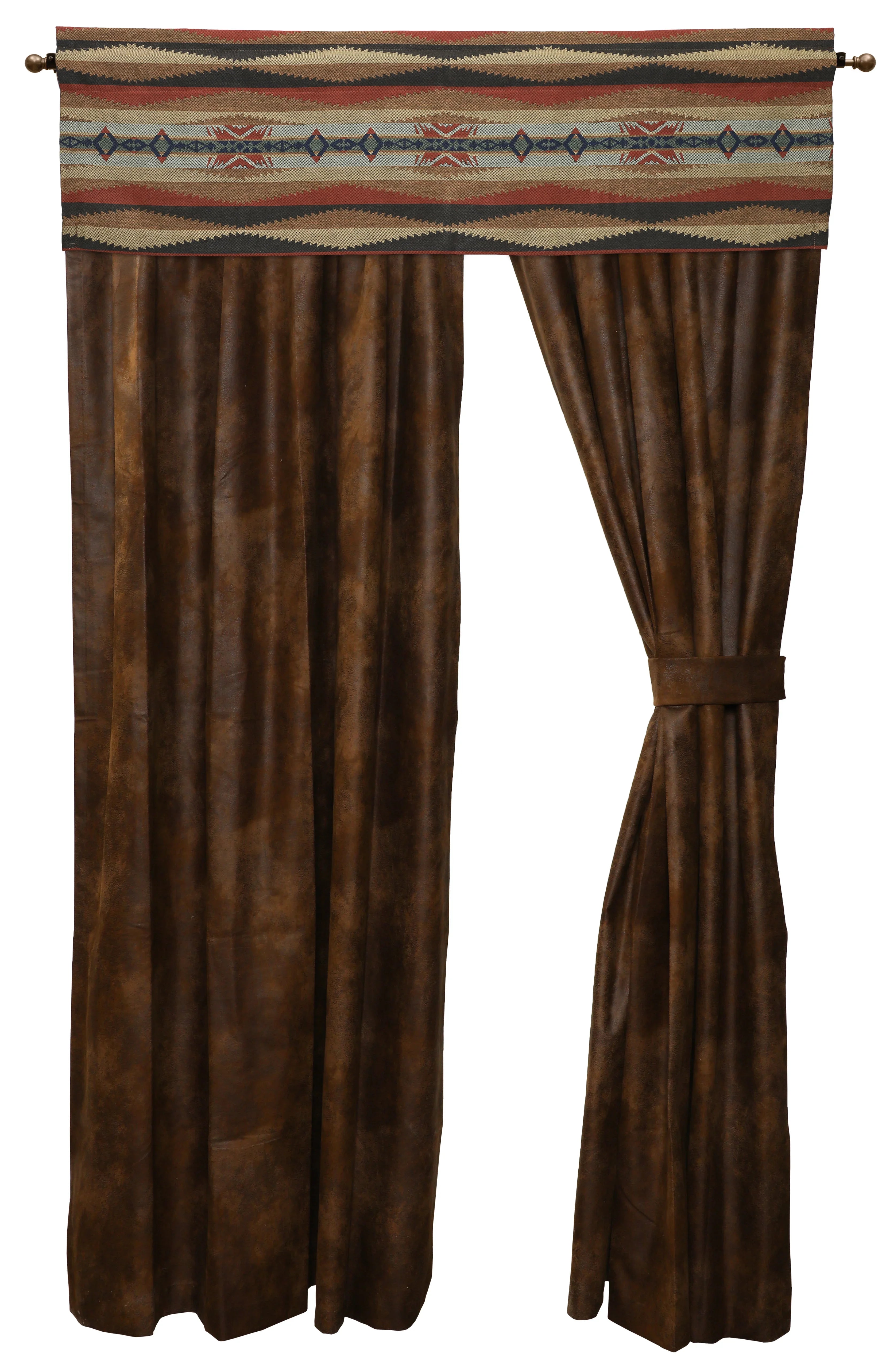 Chocolate Brown drapes with western valance. Your Western Decor