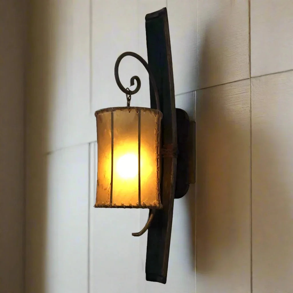 Tequila stave rustic wall sconce with rawhide shade - Your Western Decor