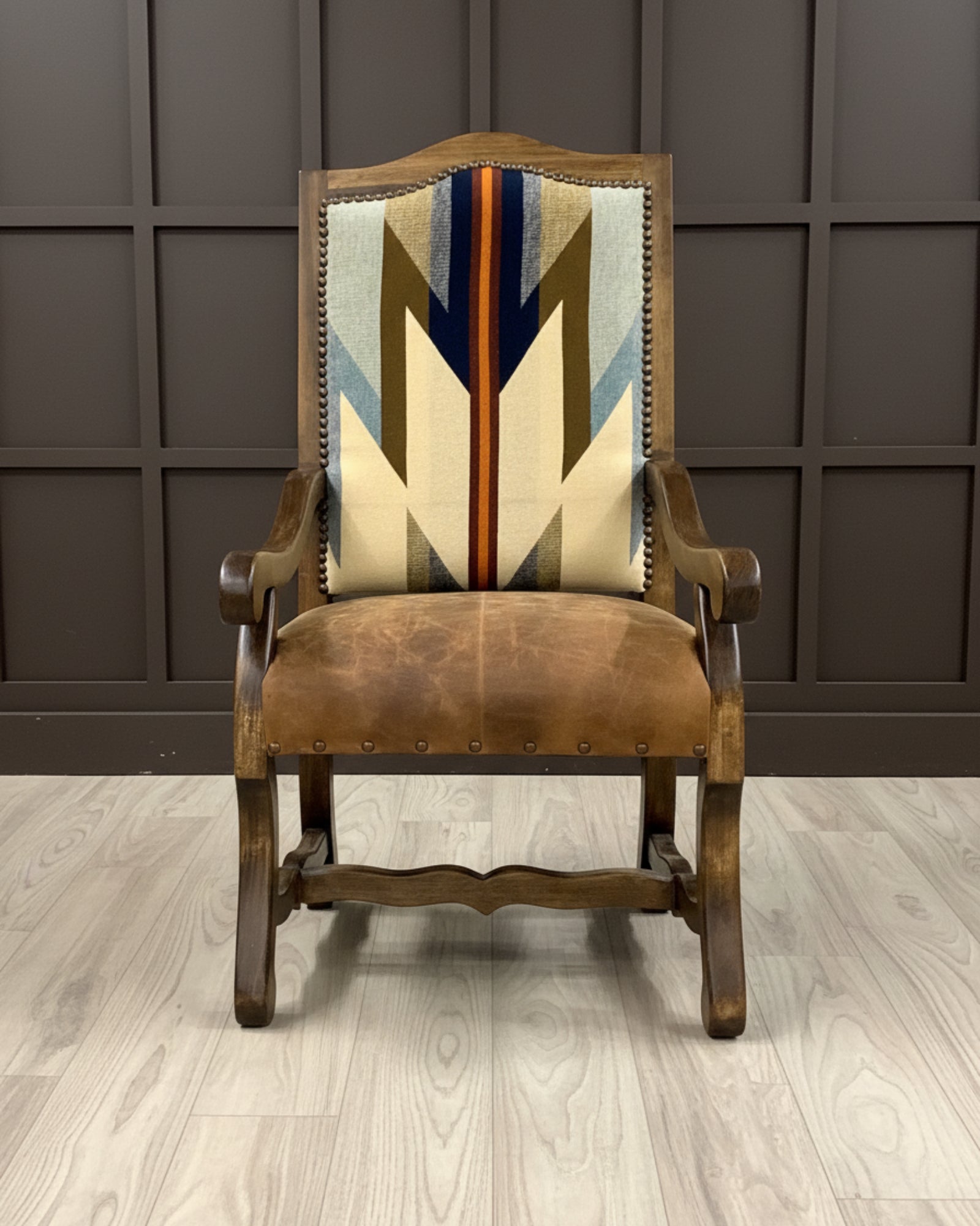 Wyeth Trails Pendleton Fabric and leather. dining chair with arms - Your Western Decor