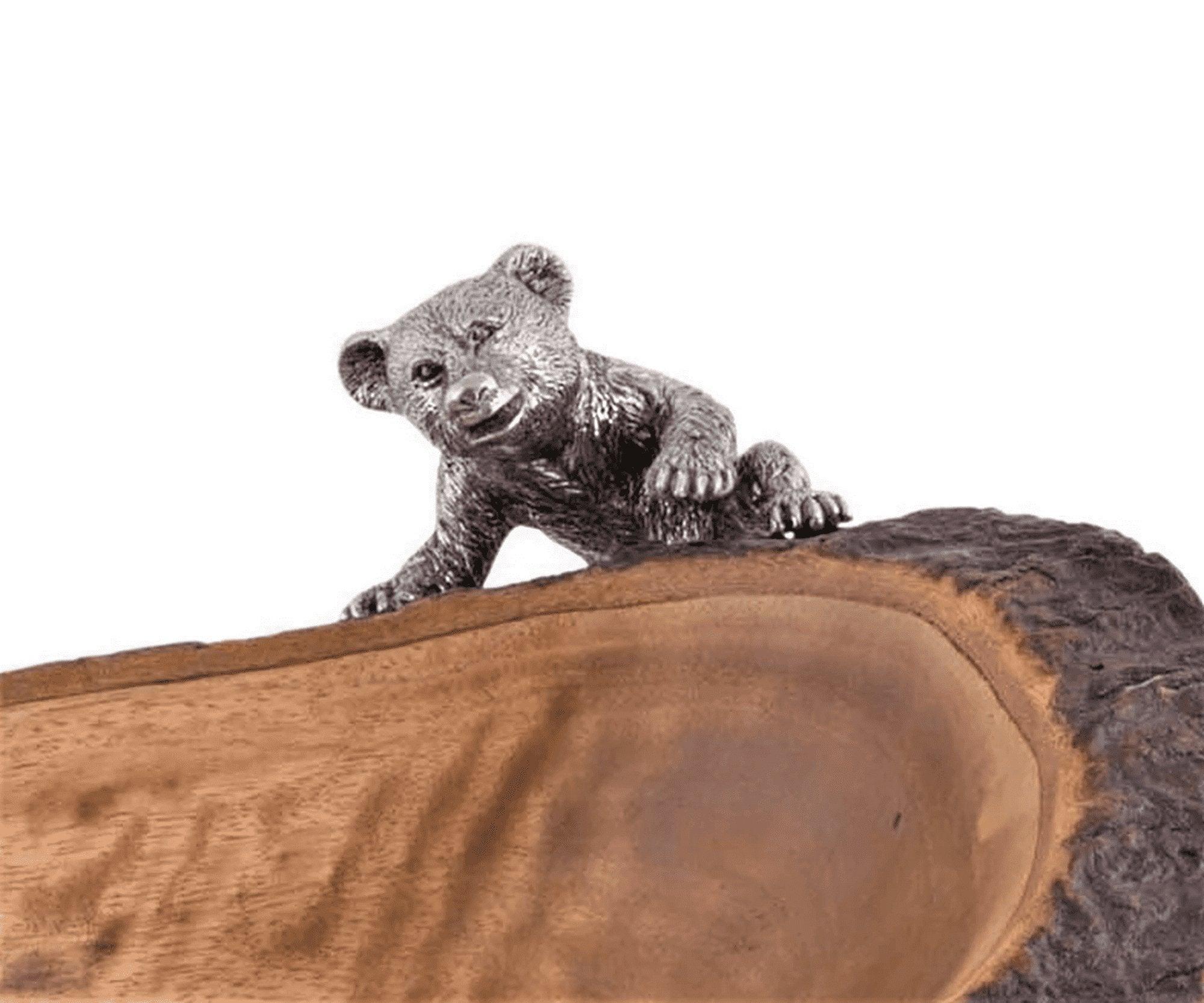 Acacia Wood Bread Bowl w/ Bear Cub