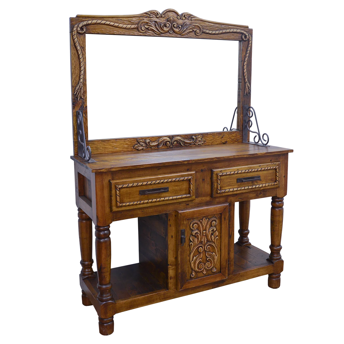 Western entryway furniture with drawers and mirror