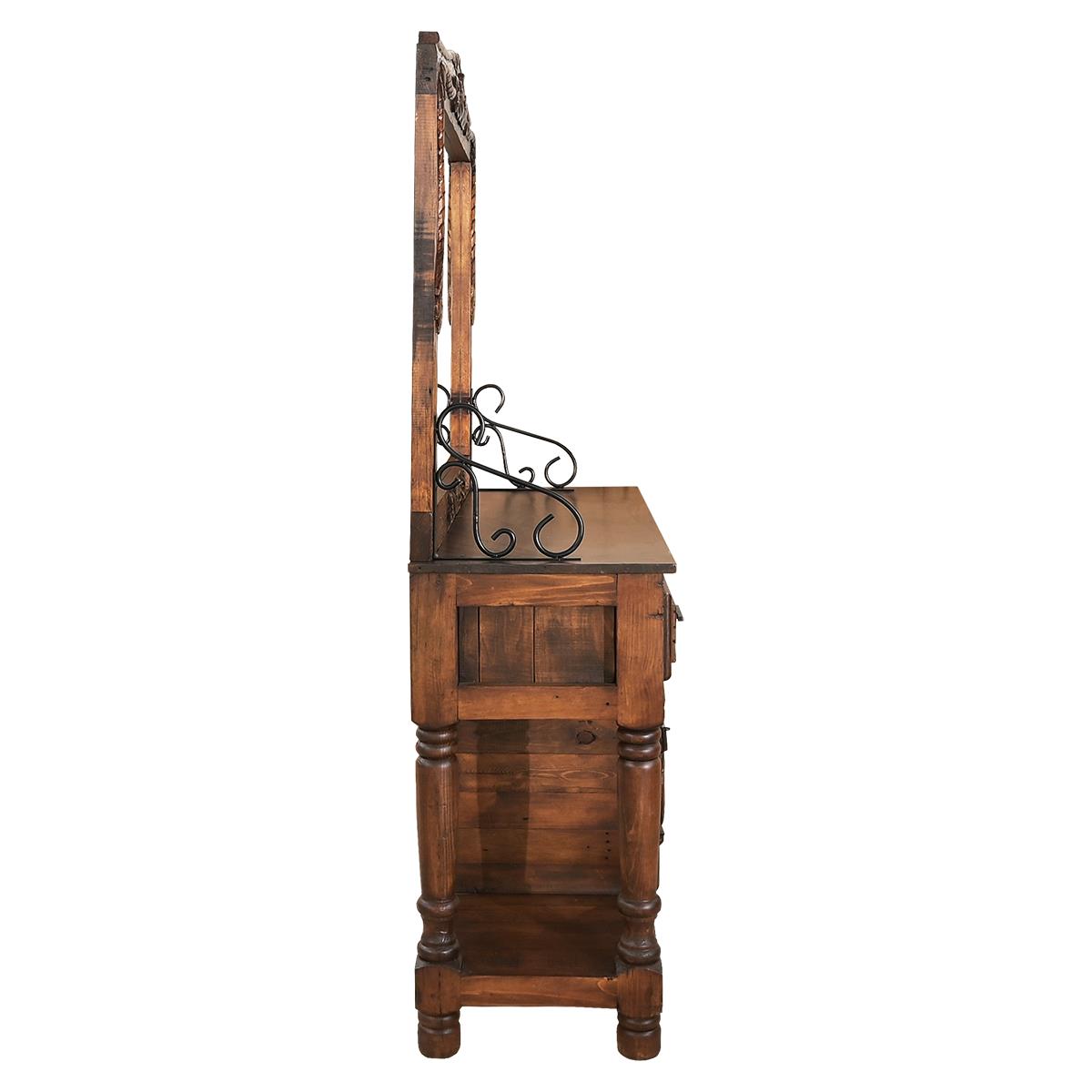 Hacienda style console table with mirror and carved detailing