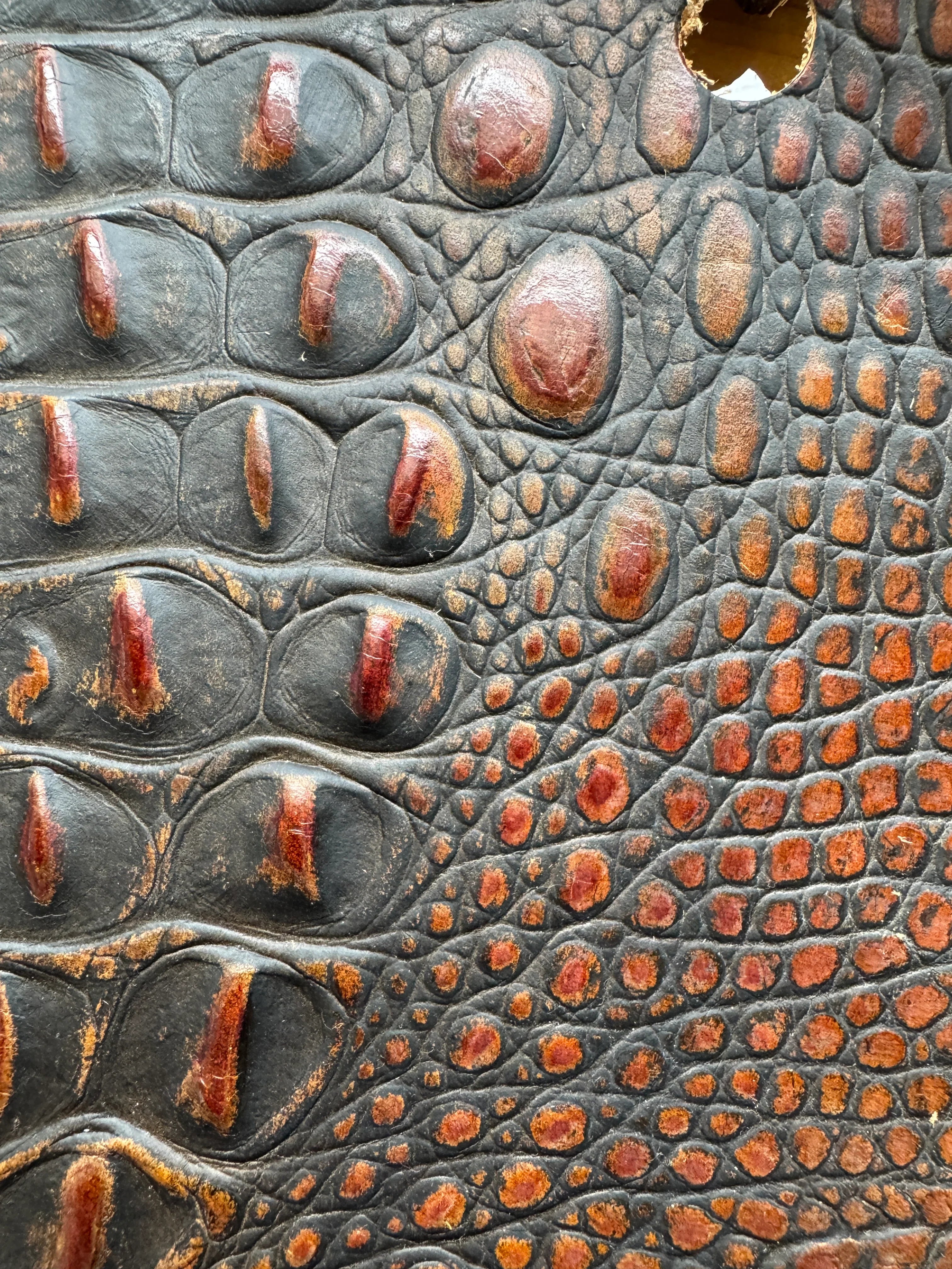 Black/Brown croc embossed leather with pumpkin spice color highlights - Your Western Decor