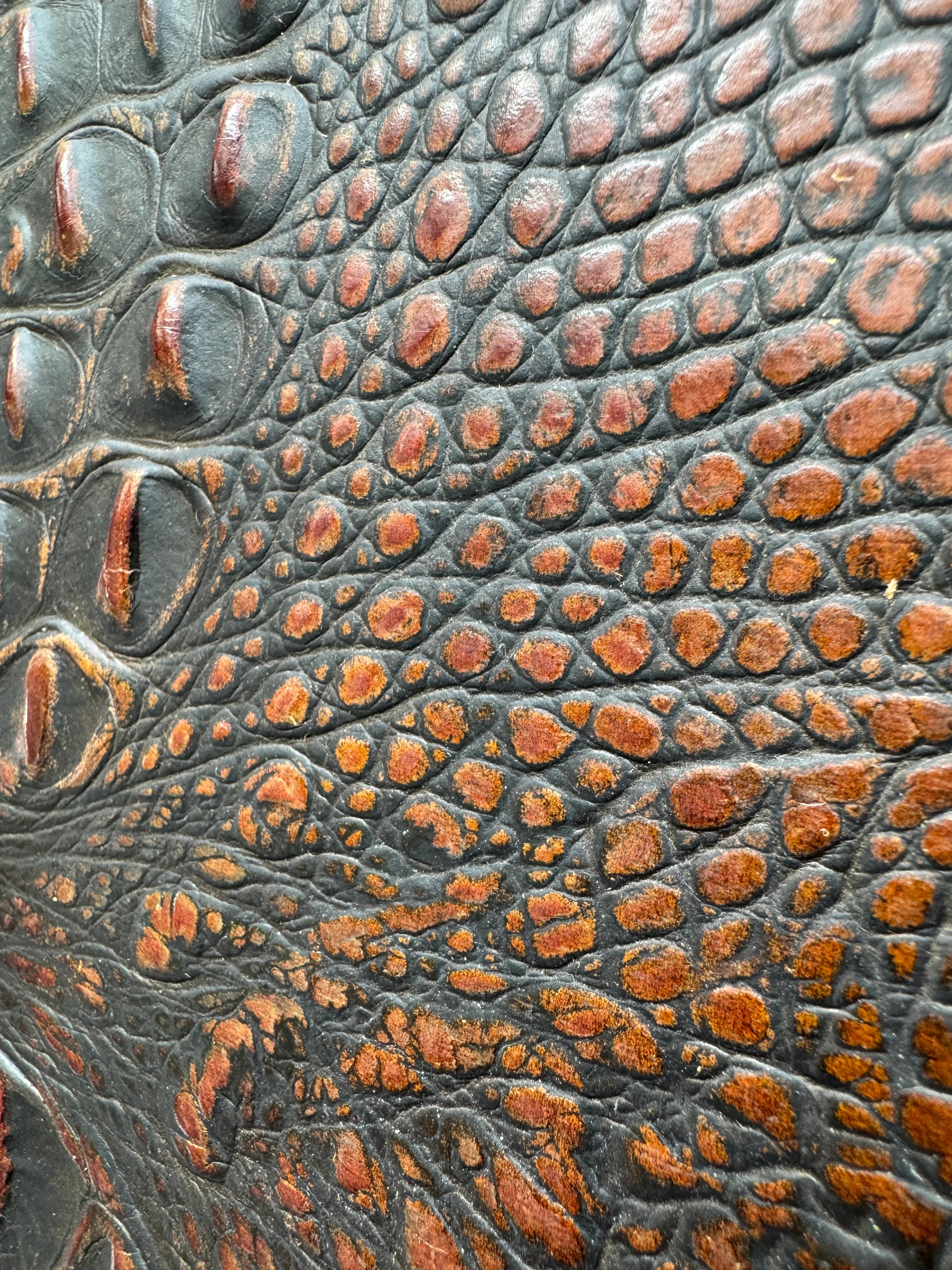 Black/Brown croc embossed leather with pumpkin spice color highlights - Your Western Decor