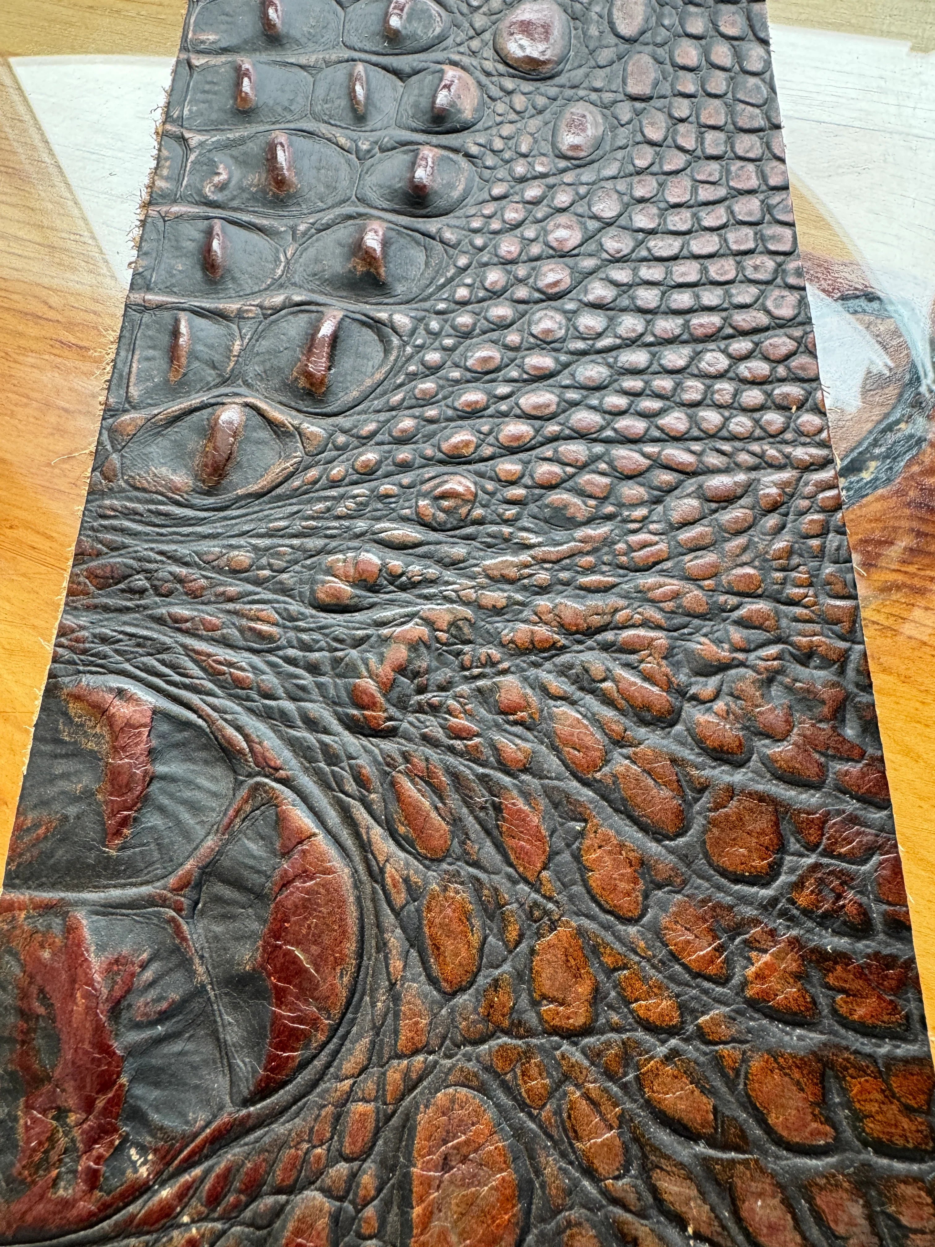 Black/Brown croc embossed leather with pumpkin spice color highlights - Your Western Decor
