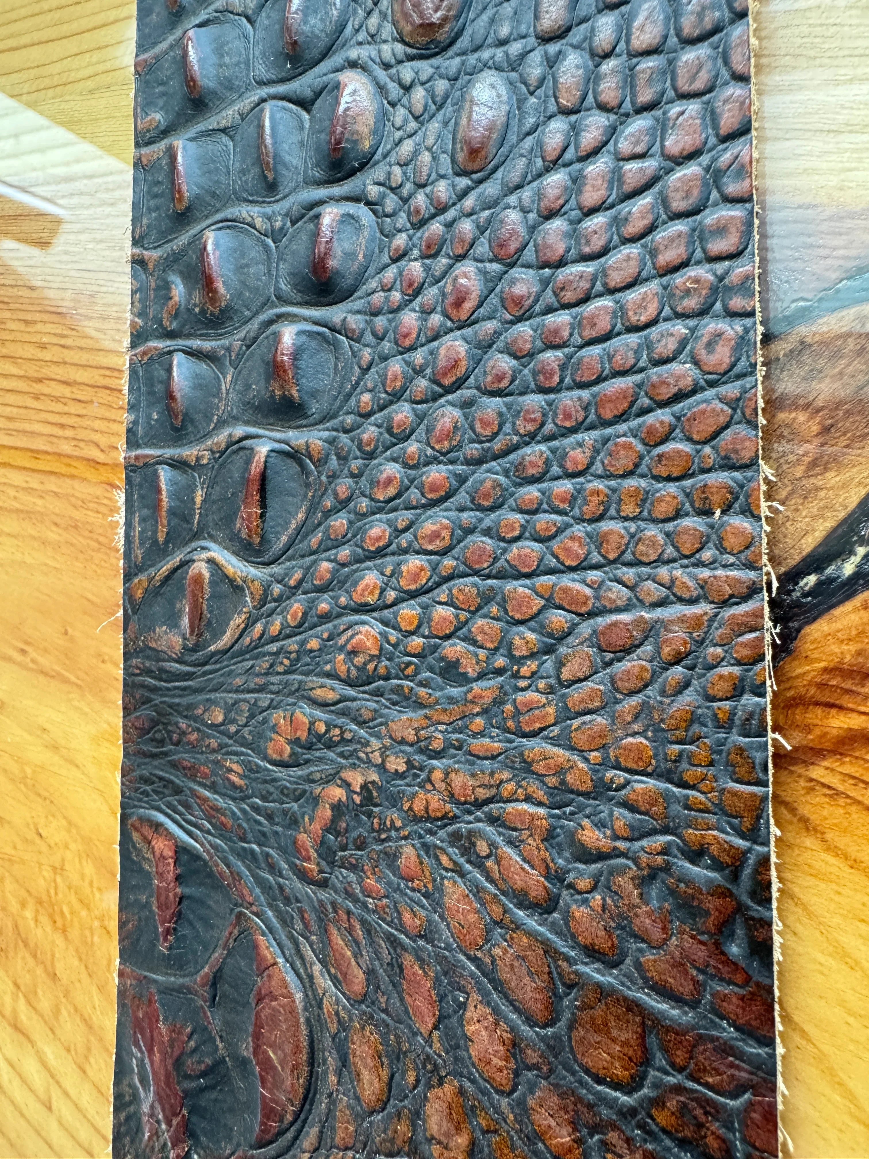 Black/Brown croc embossed leather with pumpkin spice color highlights - Your Western Decor