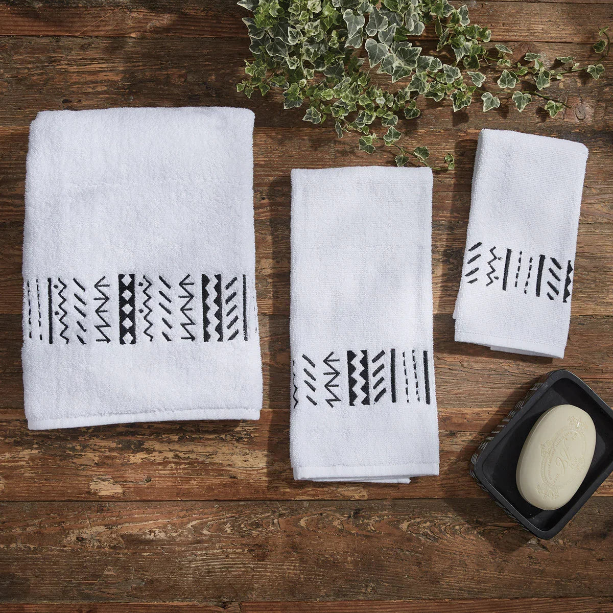 White with black embroidery Amaya Aztec Bath Towel Collection - Your Western Decor