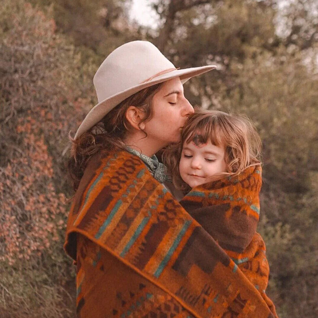 Andes Mountain Queen Southwestern Blanket on lady and kid - Your Western Decor