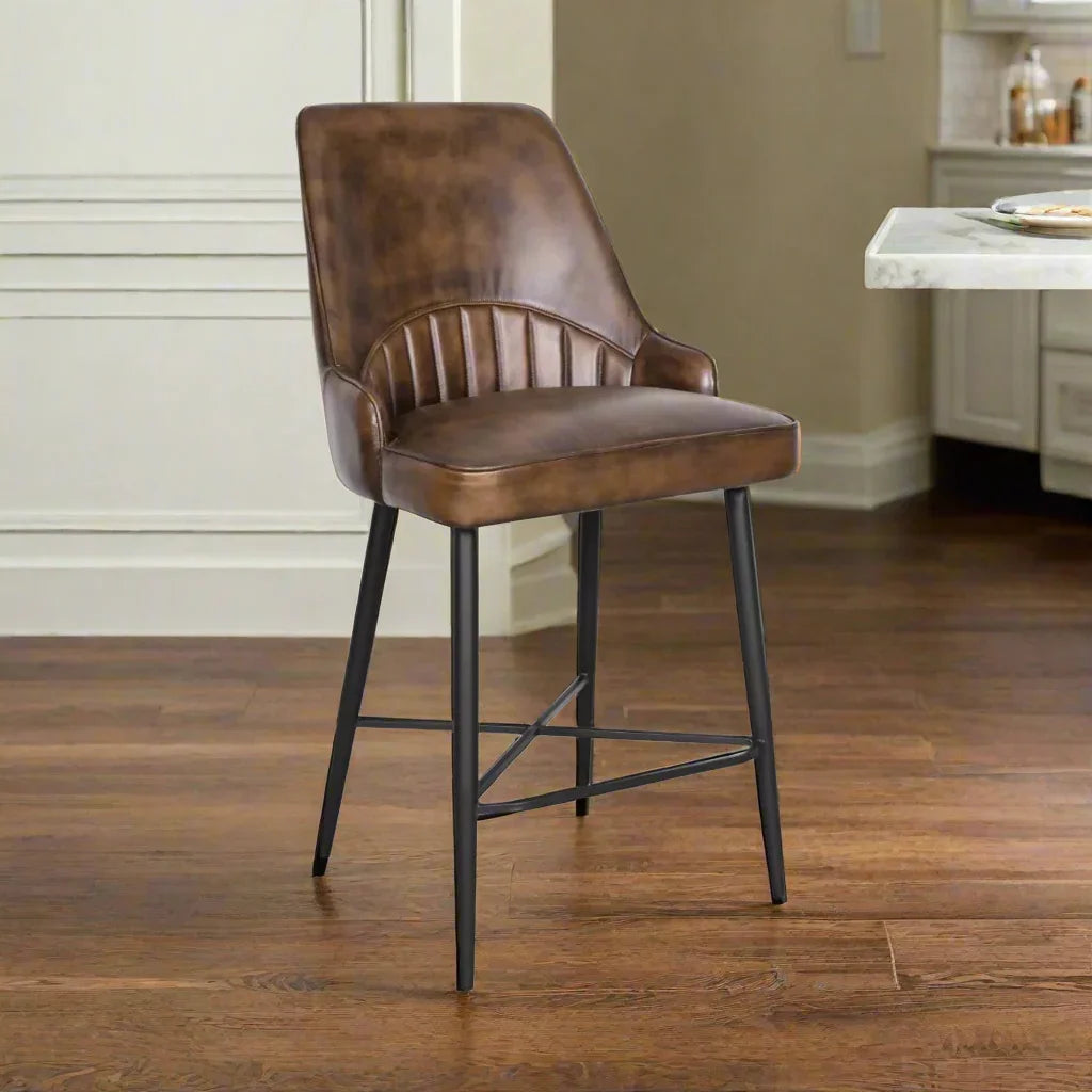 Antiqued Buffalo Leather Counter Chair - Your Western Decor