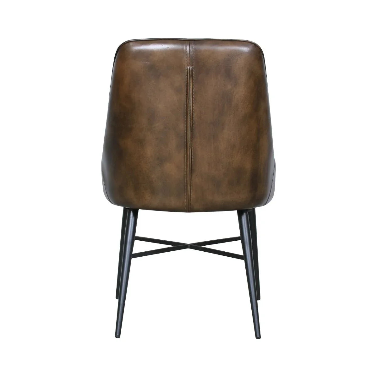 Antiqued buffalo leather upholstered dining chair back - Your Western Decor