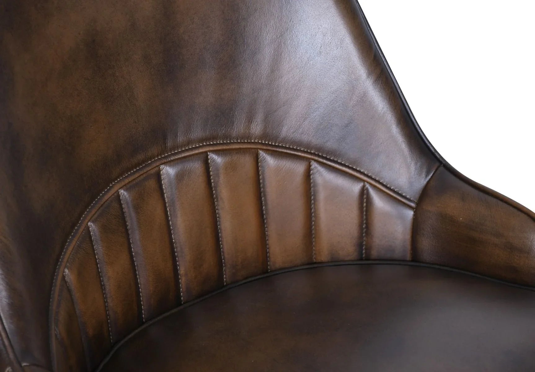 Antiqued buffalo leather upholstered dining chair stitching - Your Western Decor
