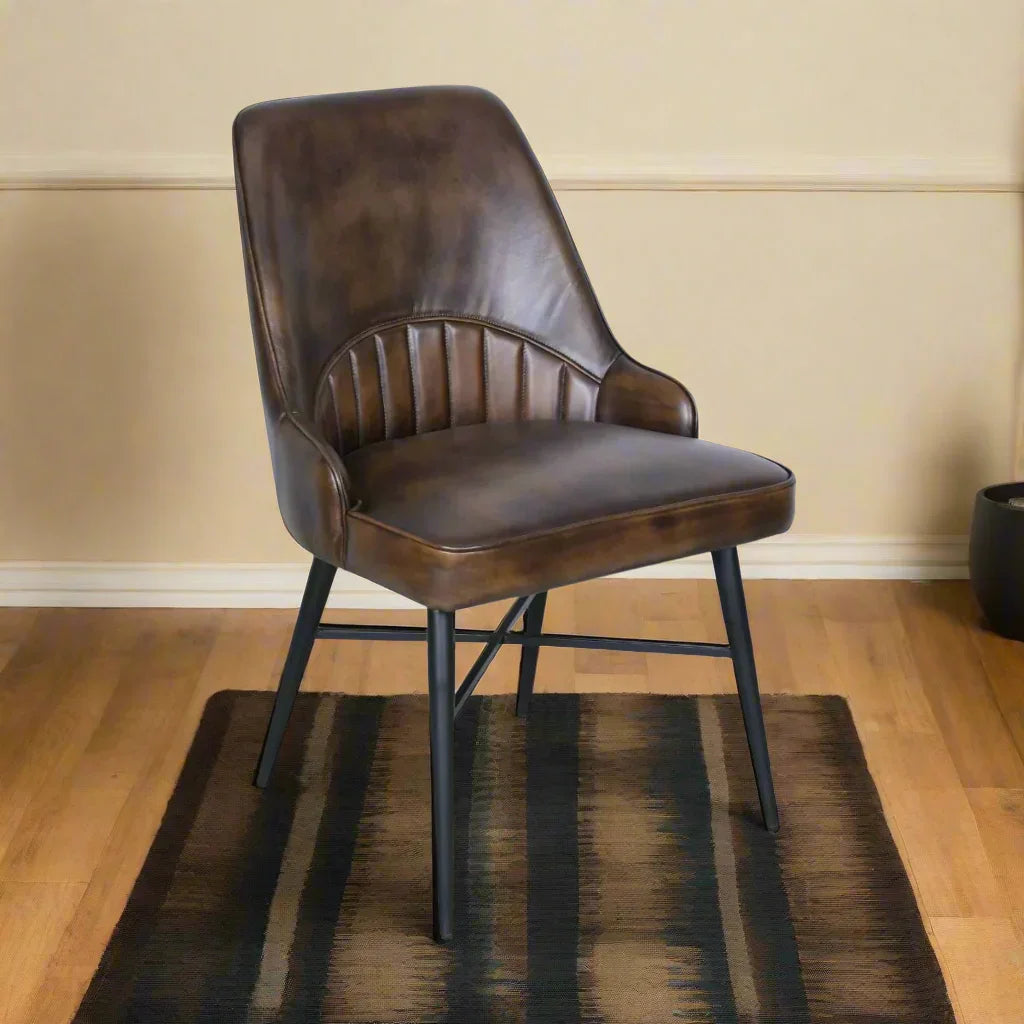 Antiqued buffalo leather upholstered dining chair - Your Western Decor
