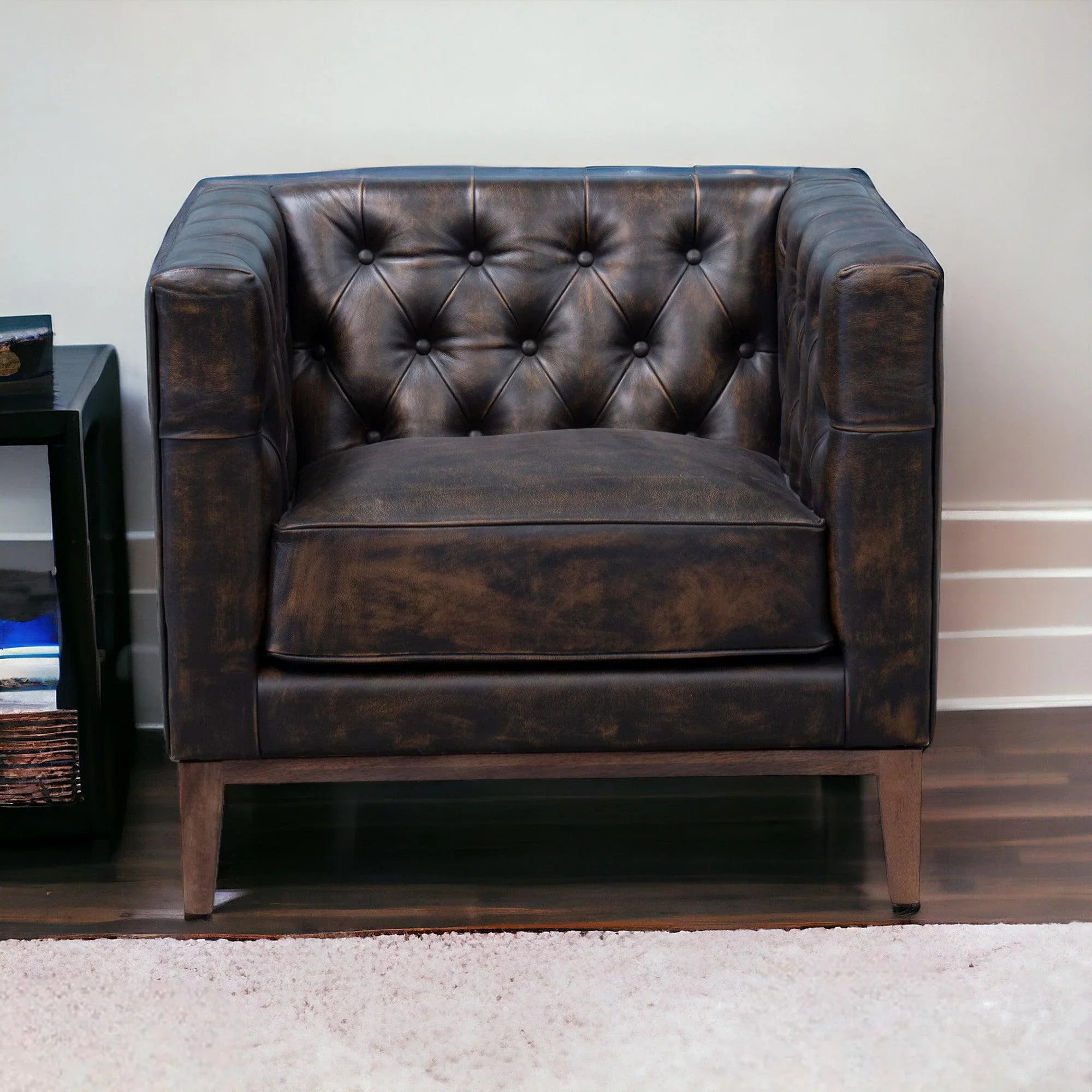 Antiqued Leather Tufted Club Chair - Your Western Decor