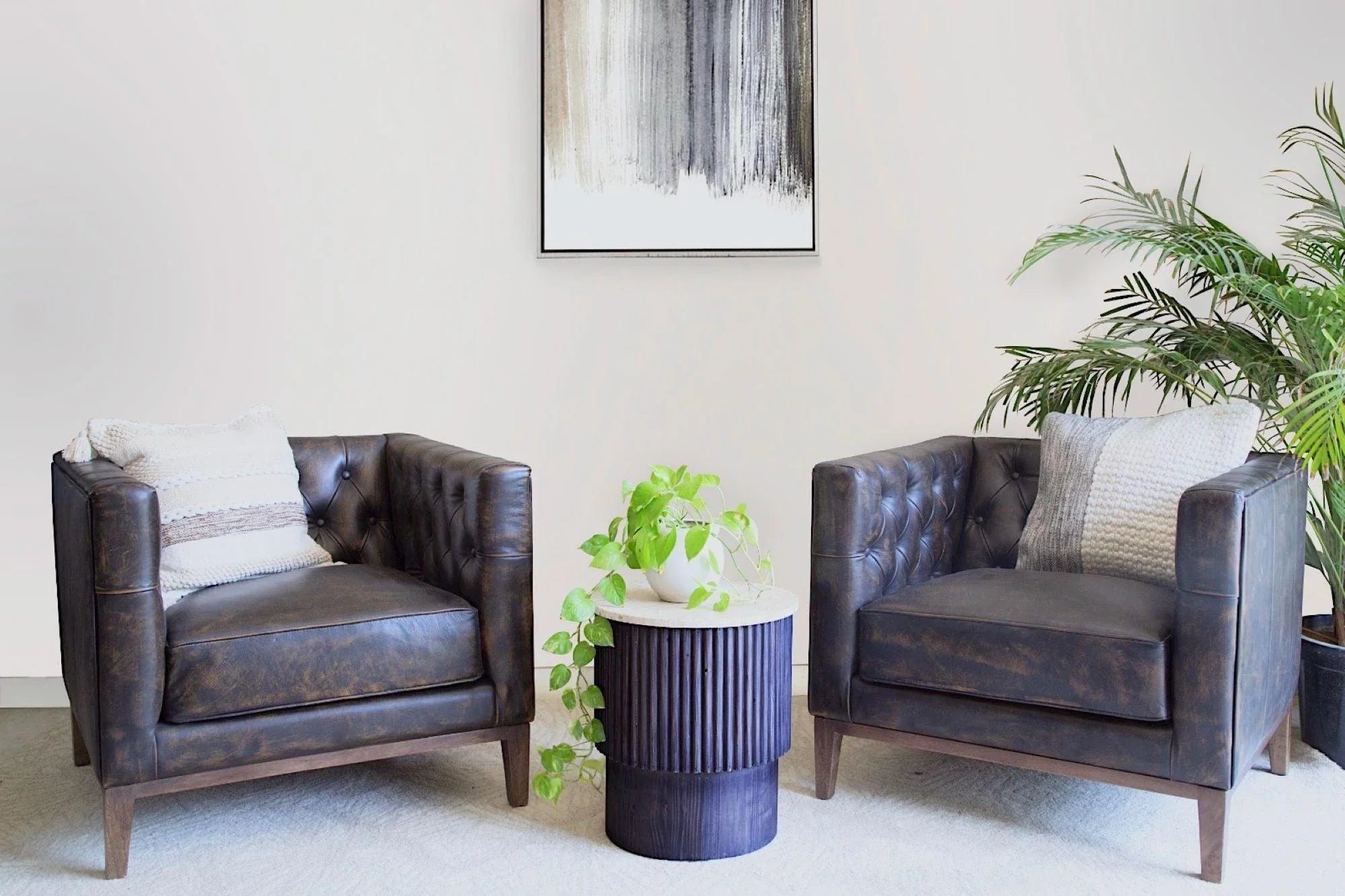 Antiqued Leather Tufted Club Chairs - Your Western Decor