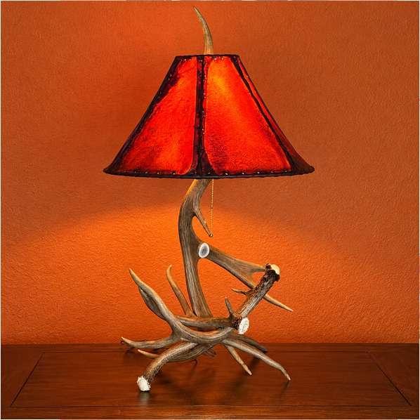 genuine whitetail deer antler table lamp with handmade amber Cachito rawhide lamp shade