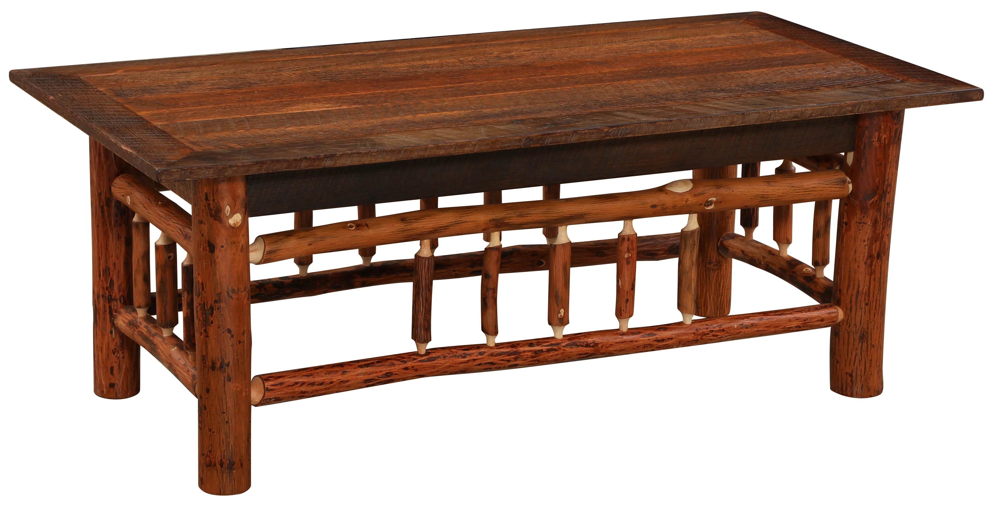 Reclaimed wood and hickory log coffee table with heirloom craftsmanship