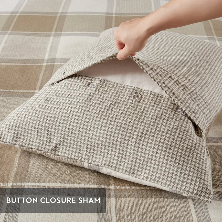 Button closure Aria sham on a plaid fabric background - Your Western Decor