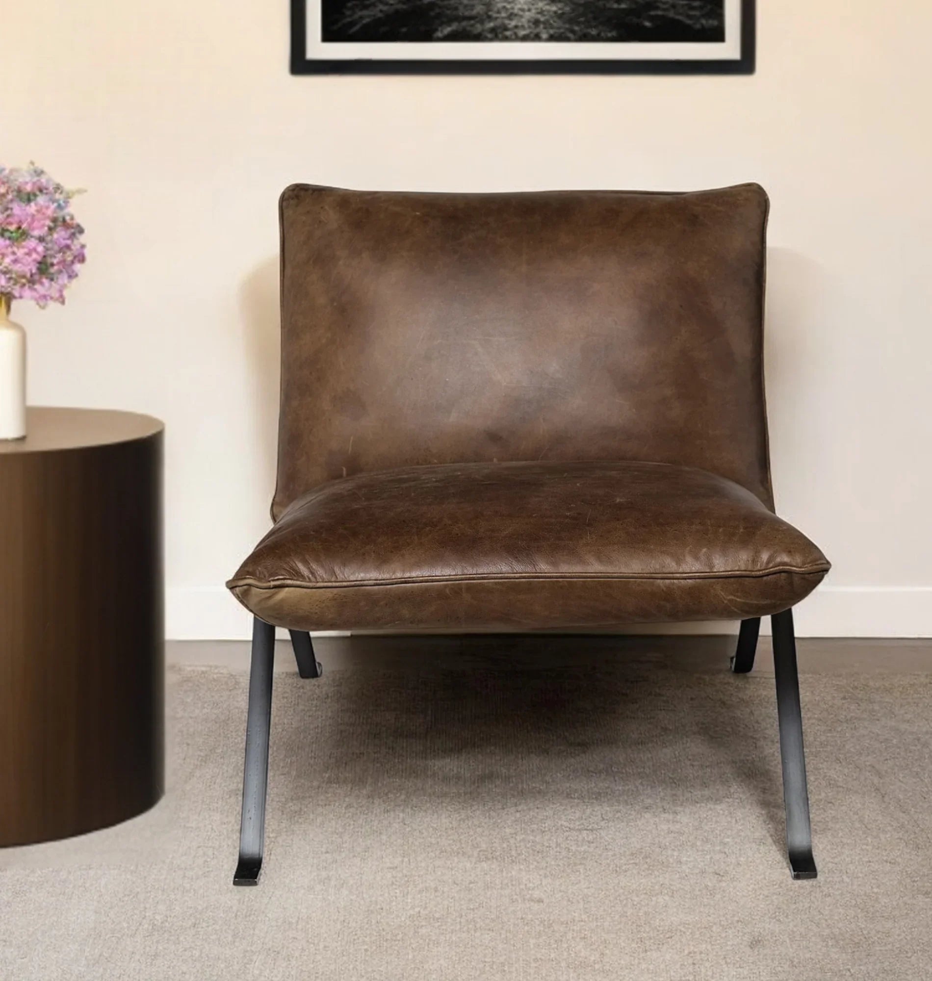 Genuine leather armless accent chair - Your Western Decor