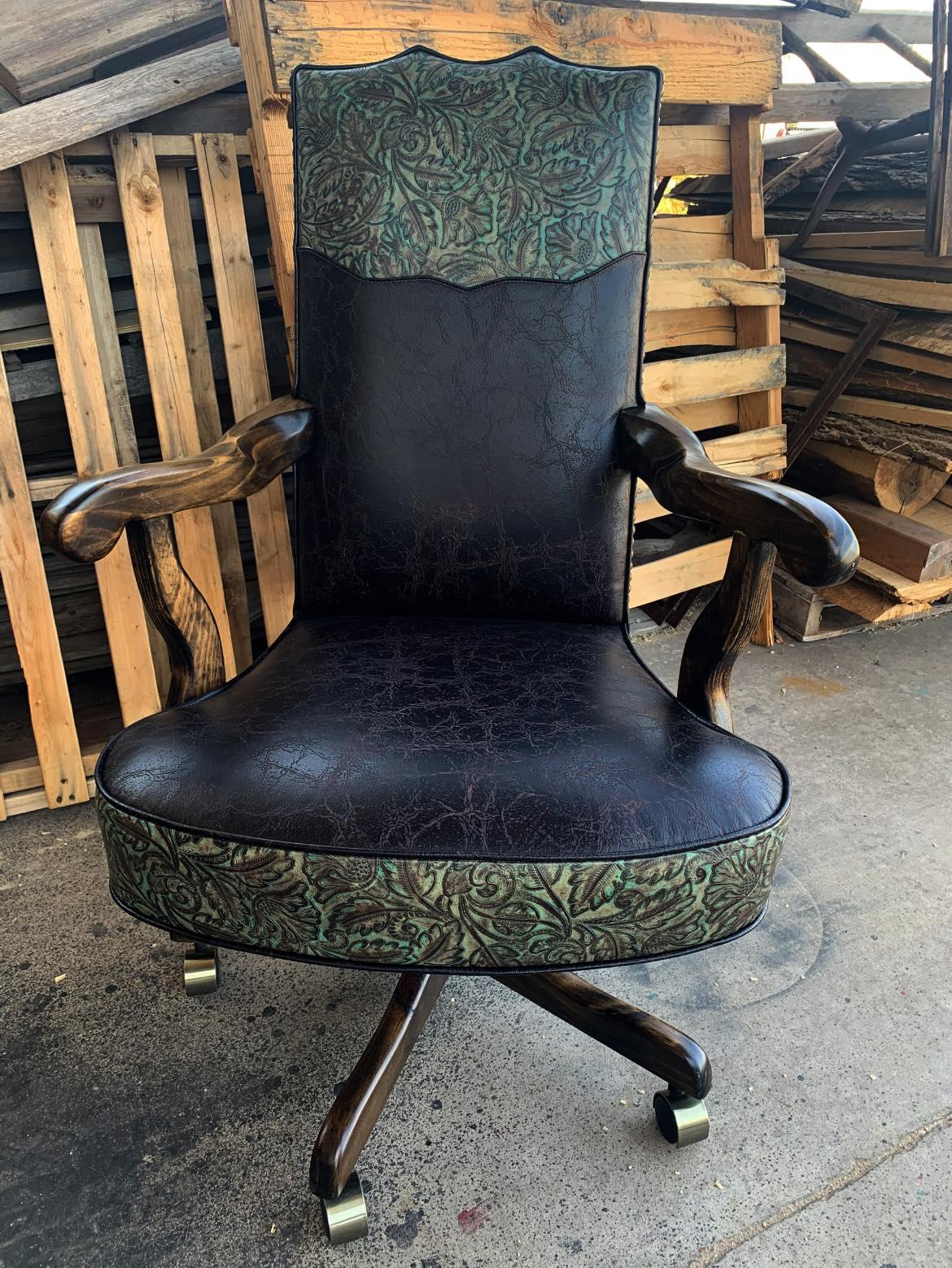 Autumn Turquoise and Distressed Leather Office Chair - Your Western Decor