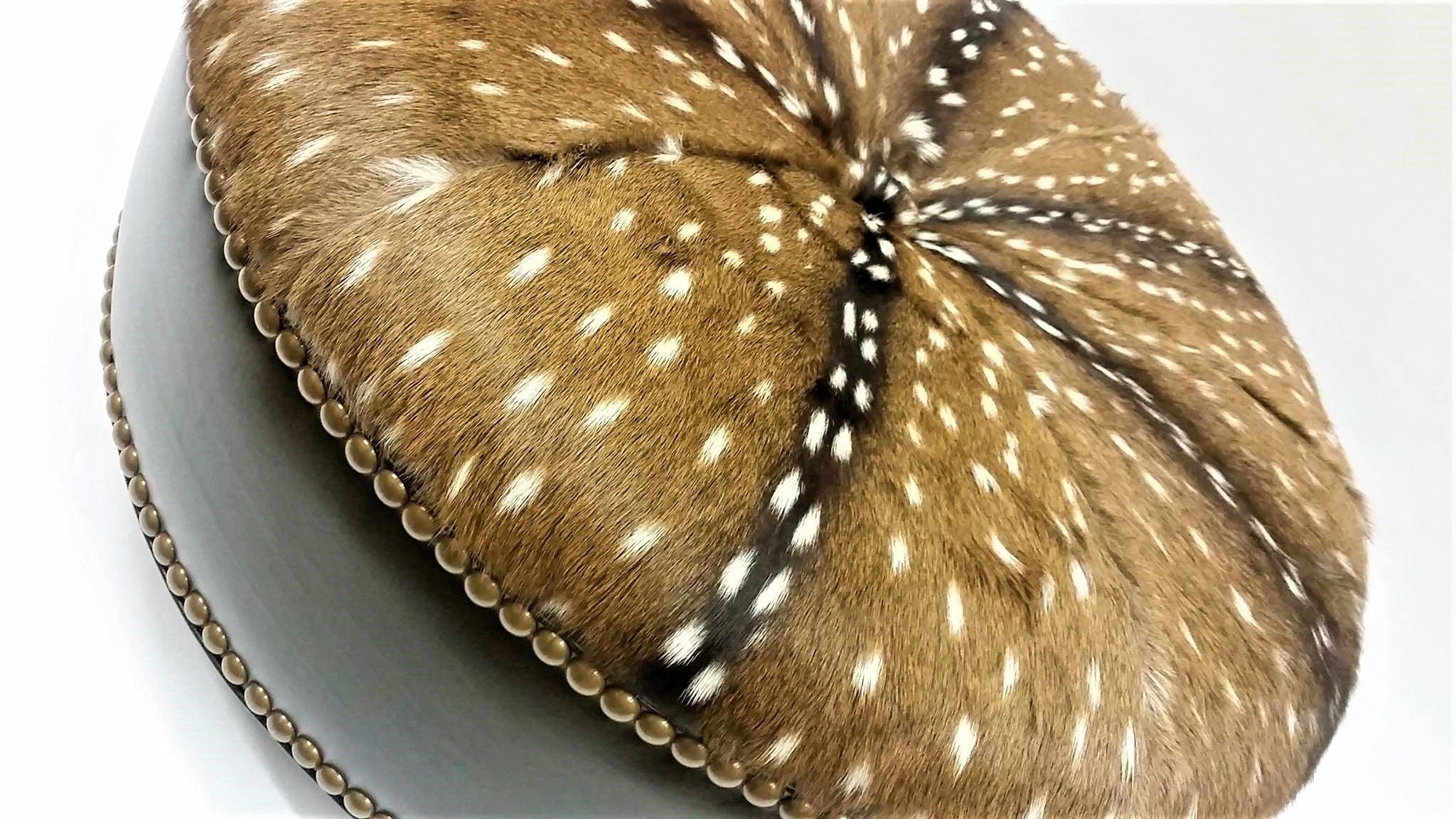 Custom American made Leather & Axis Hide Round Ottoman - Your Western Decor