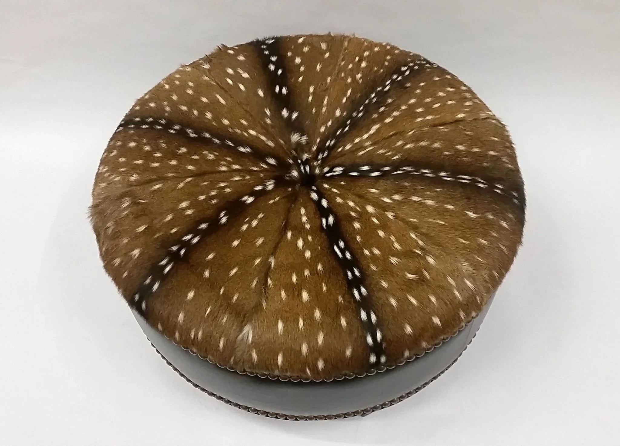 Custom American made Leather & Axis Hide Round Ottoman - Your Western Decor
