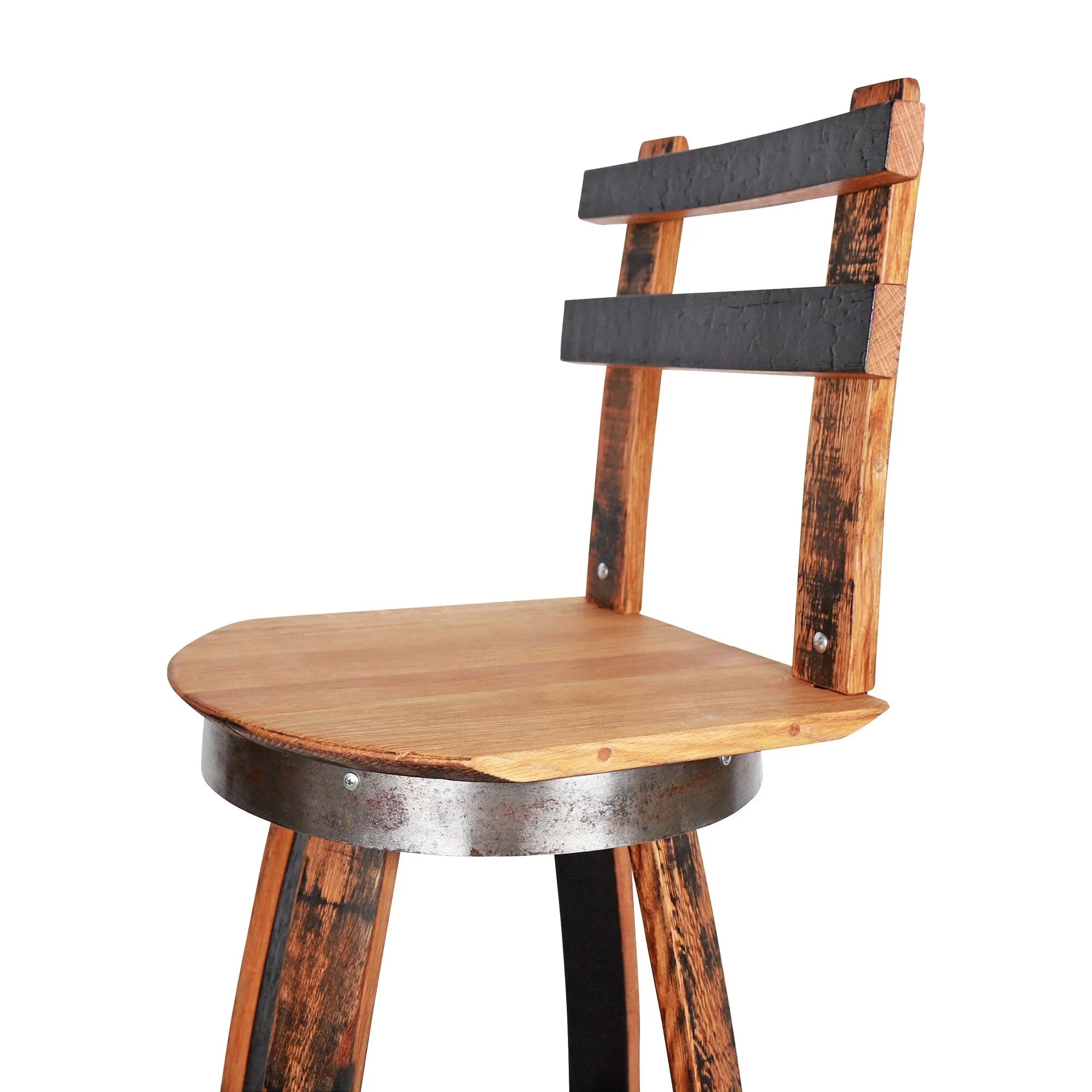 View of Rustic Whiskey Barrel Bar Stool Side - Your Western Decor