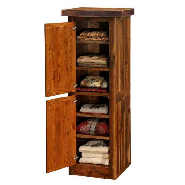 Wooden storage cabinet with open doors displaying folded blankets - Your Western Decor