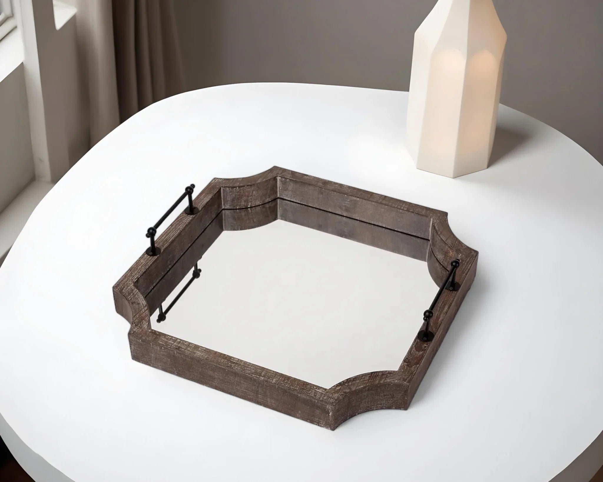 Mirrored barnwood frame tray with iron handles - Your Western Decor