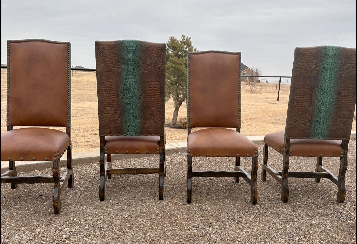 American made Bayou Croc Embossed Leather Dining Chairs - Your Western Decor