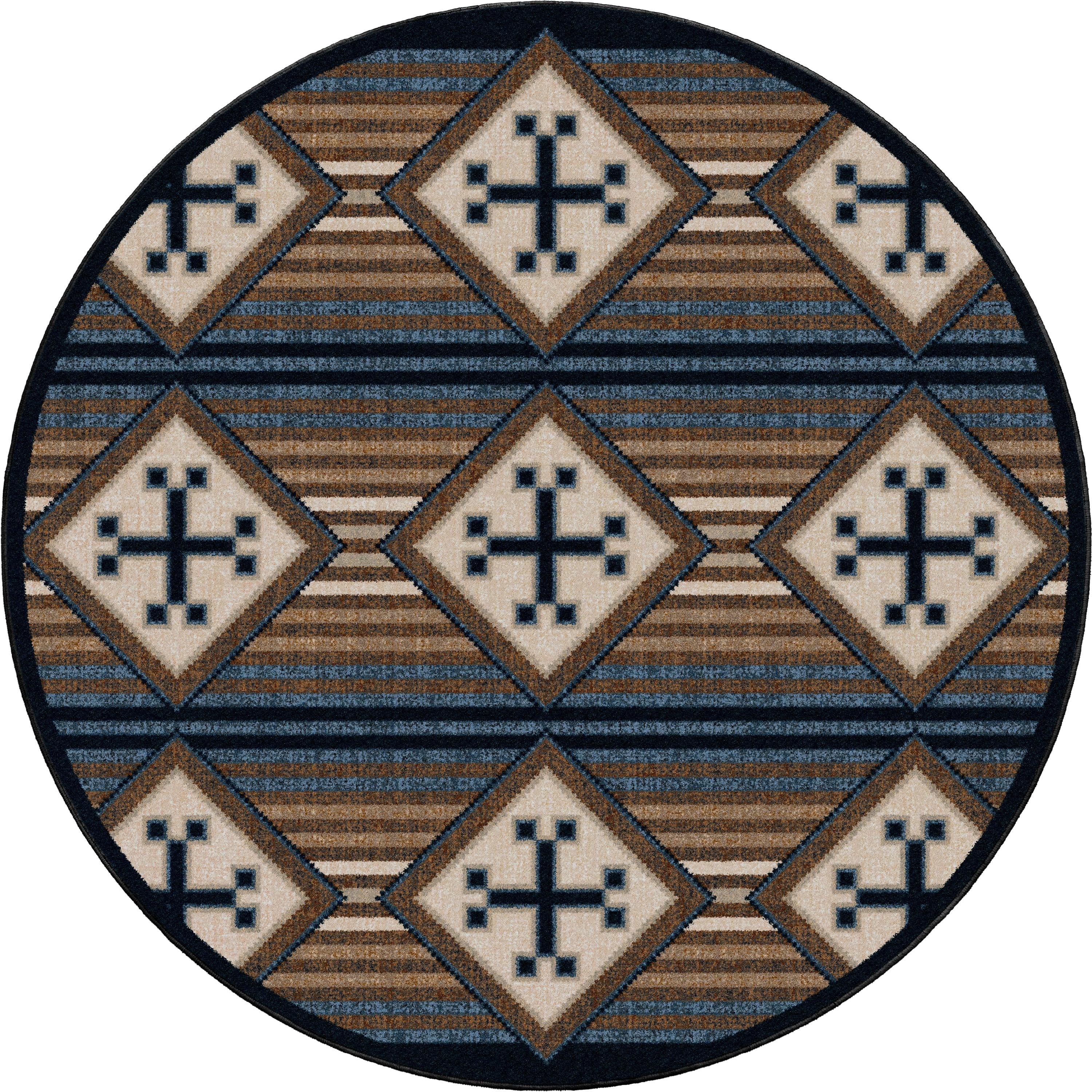 Bison Black Russet 8' Round Area Rug in blue, black, tans, and cream. Made in the USA - Your Western Decor