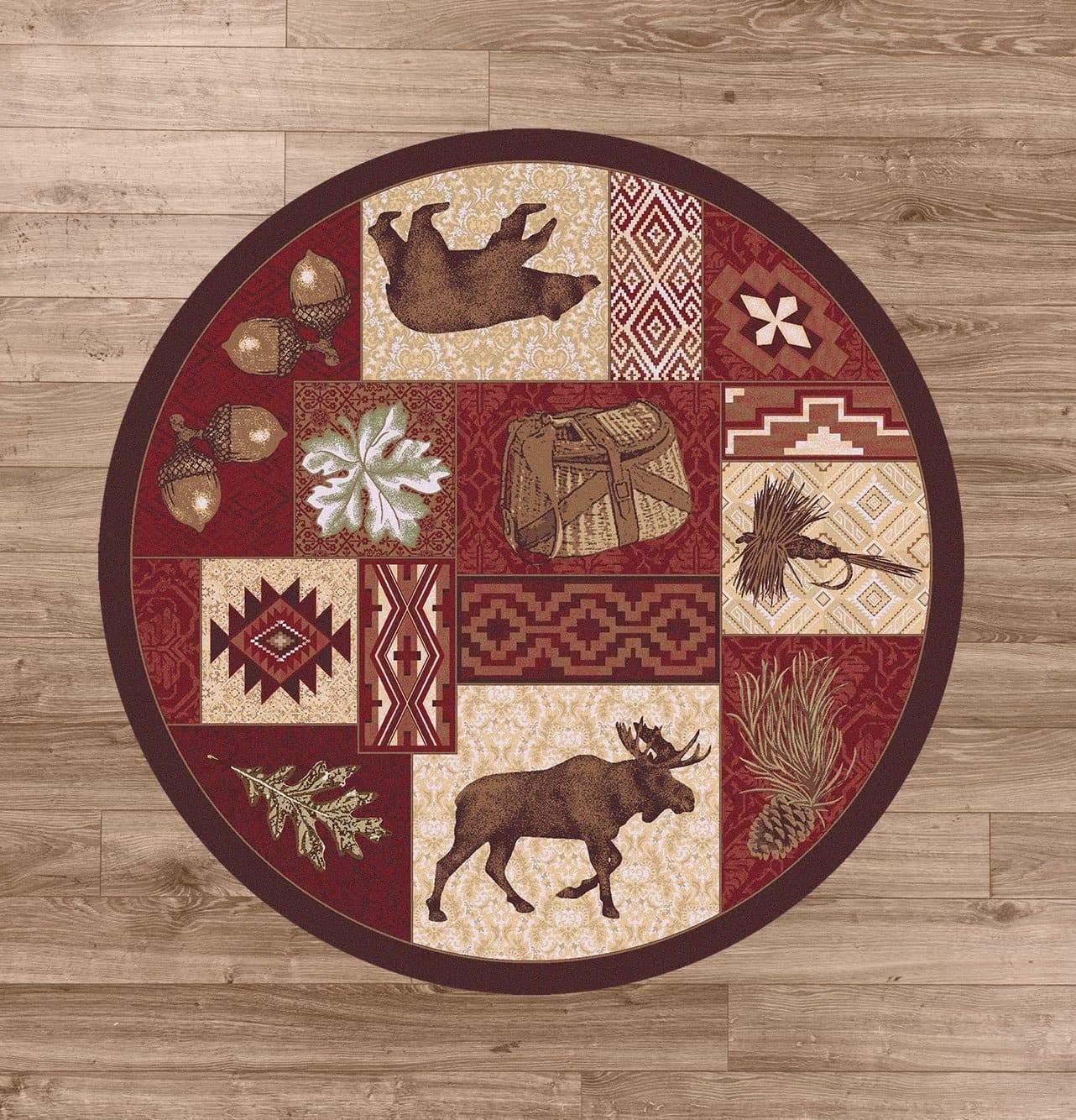 bear moose and nature round area rug with Southwestern designs made in the USA - Your Western Decor
