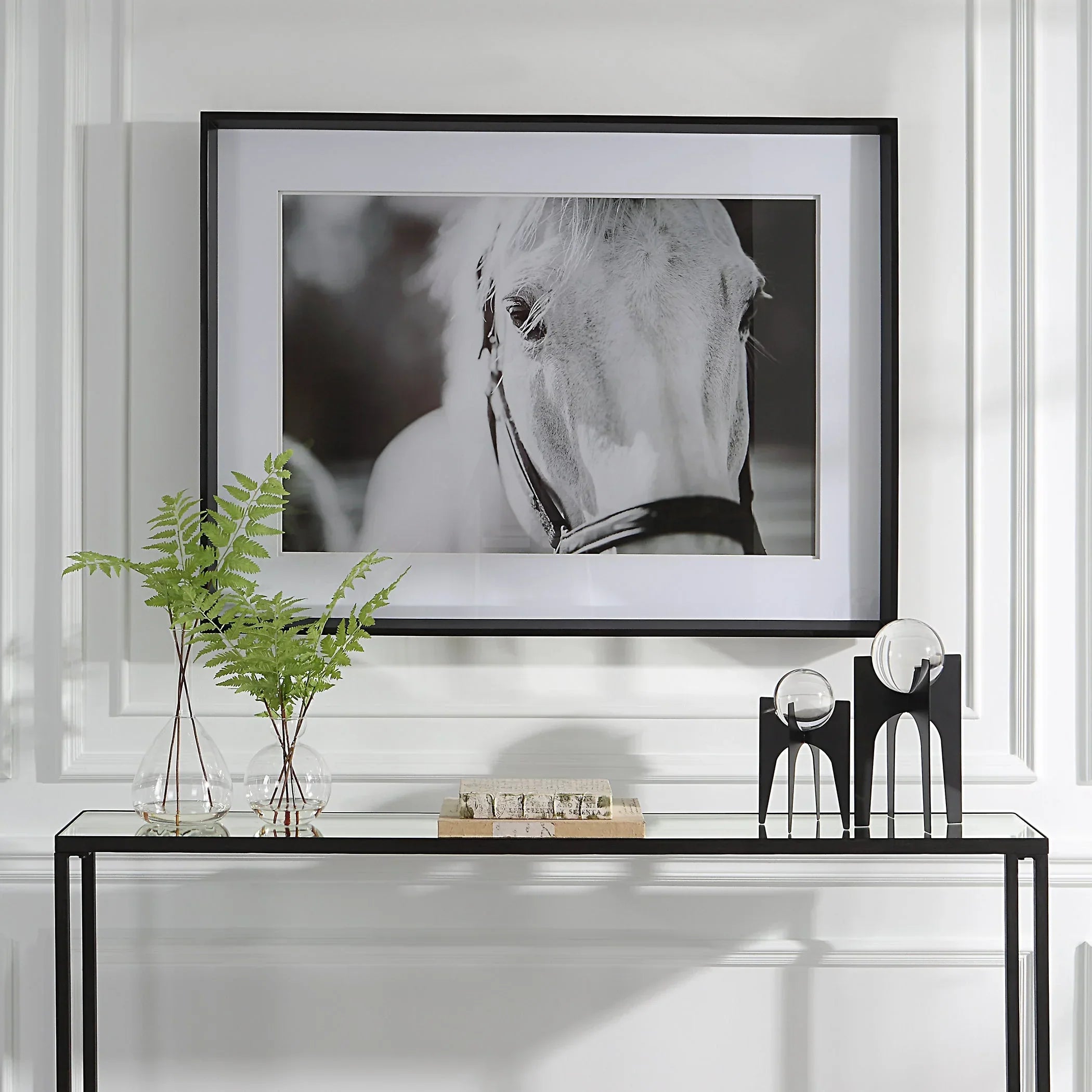 Beauty in the Eyes - White Horse Art with sleek black frame - Your Western Decor