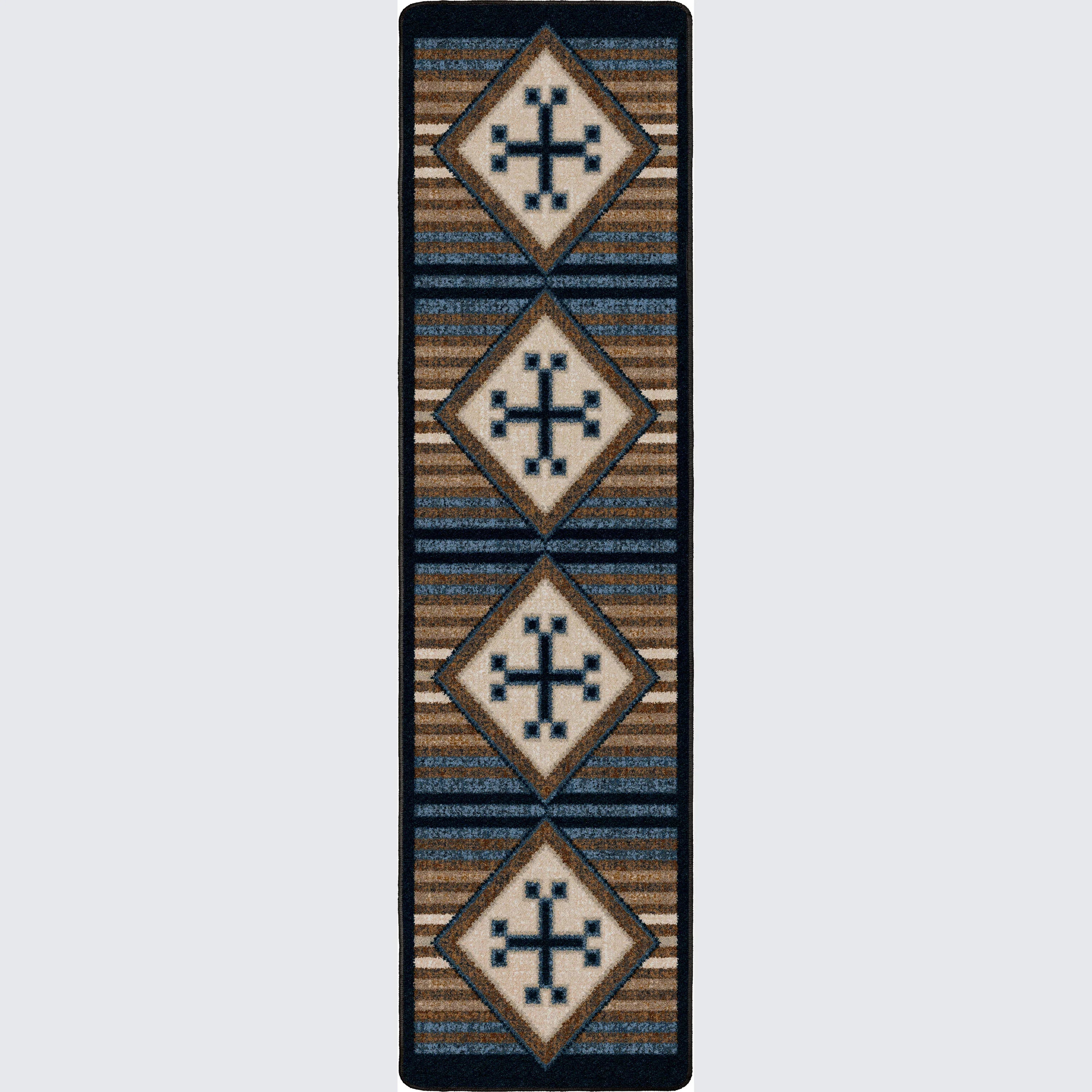 Bison Black Russet Floor Runner in blue, black, tans, and cream. Made in the USA - Your Western Decor