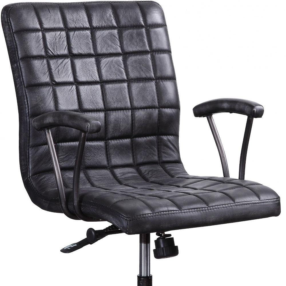 Black leather office chair with biscuit tufted top grain leather upholstery