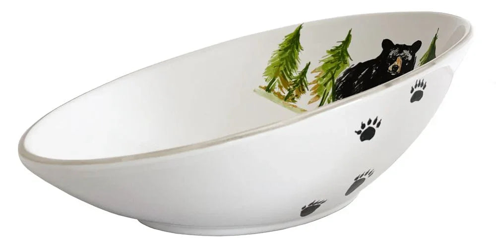 White ceramic bowl with bear and pine tree design on a white background - Your Western Decor