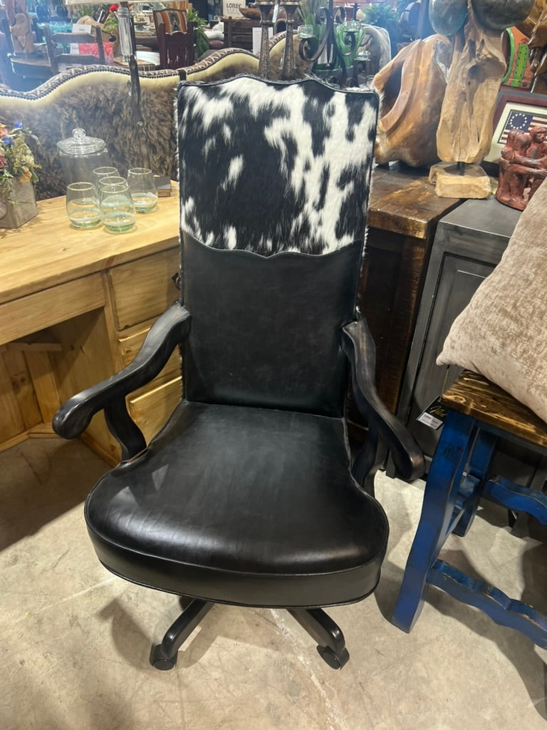 black leather cowhide office chair black white speckled hide western executive desk chair