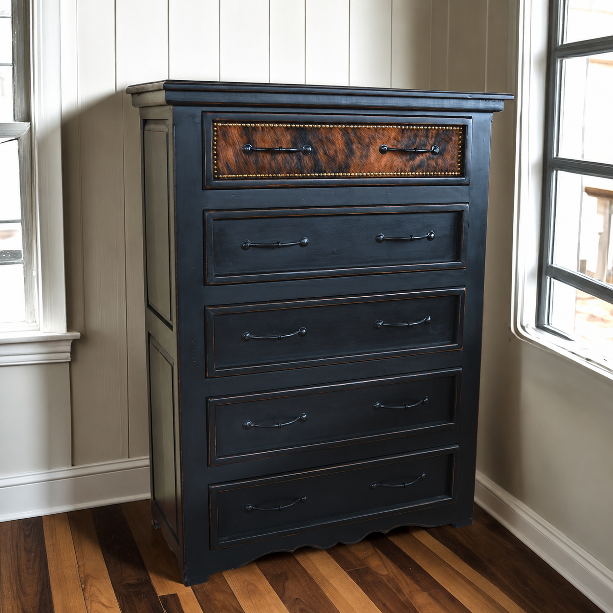 Dark Brindle Cowhide Chest of Drawers