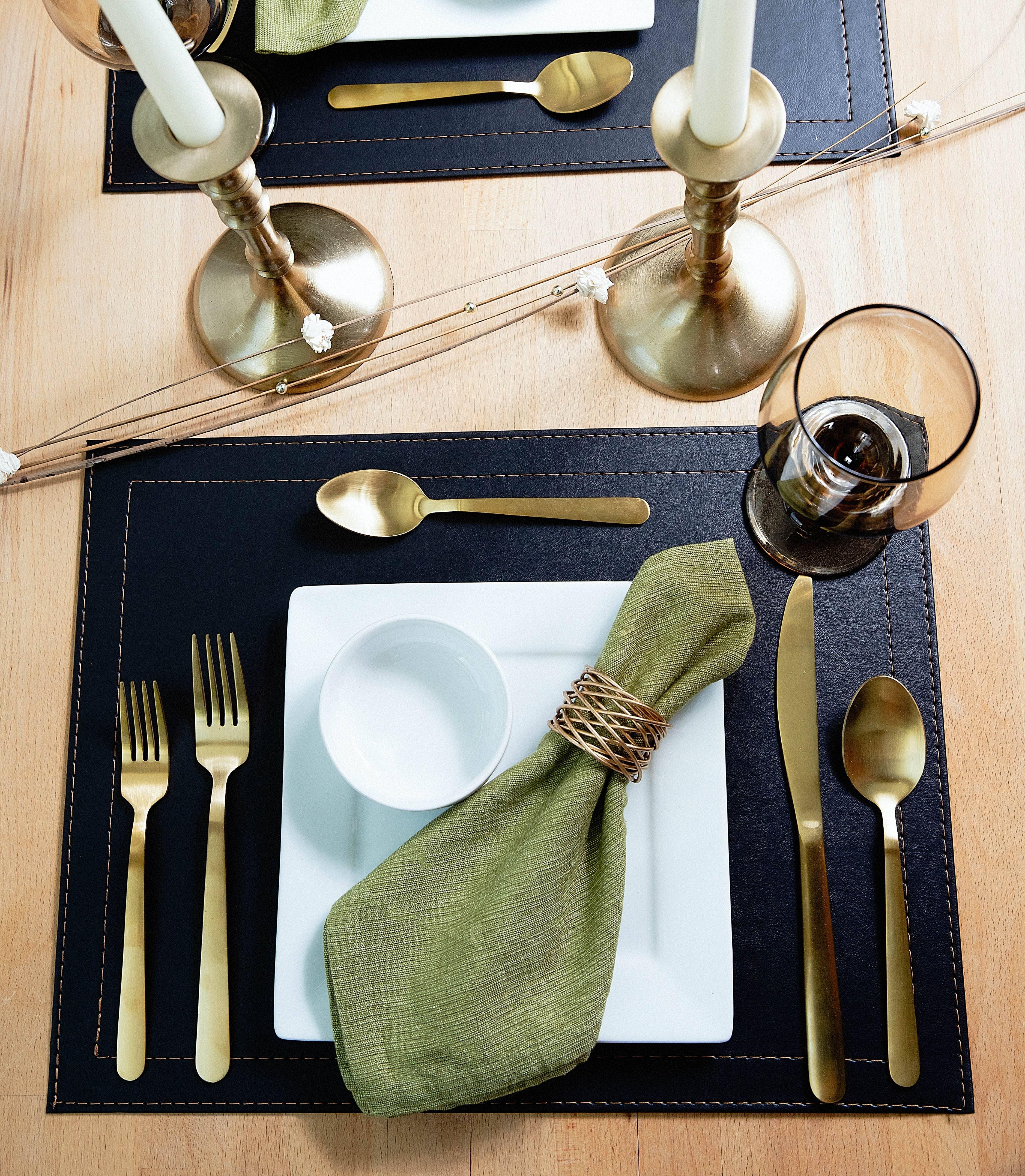 Black vegan leather placemats table setting - Your Western Decor