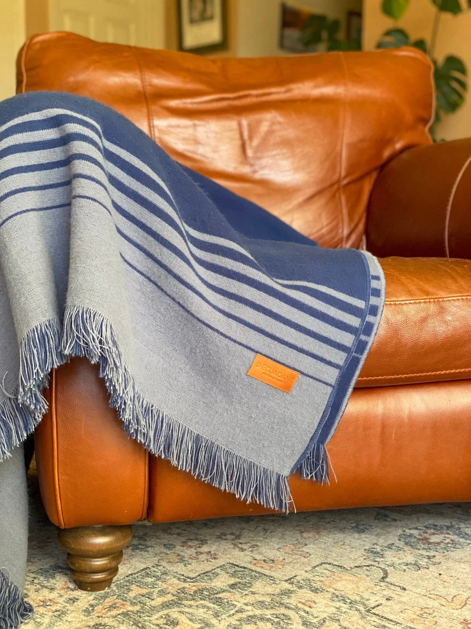 Blue and grey luxury plush throw blanket with fringe - Your Western Decor
