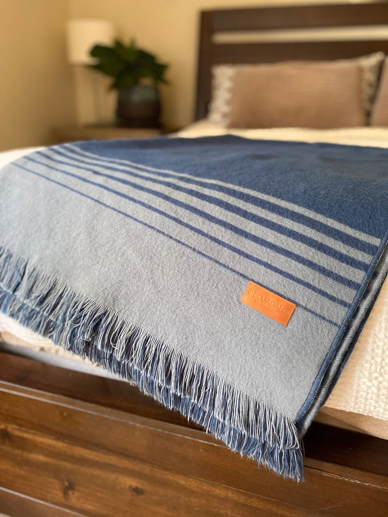 Blue and grey luxury plush throw blanket with fringe - Your Western Decor