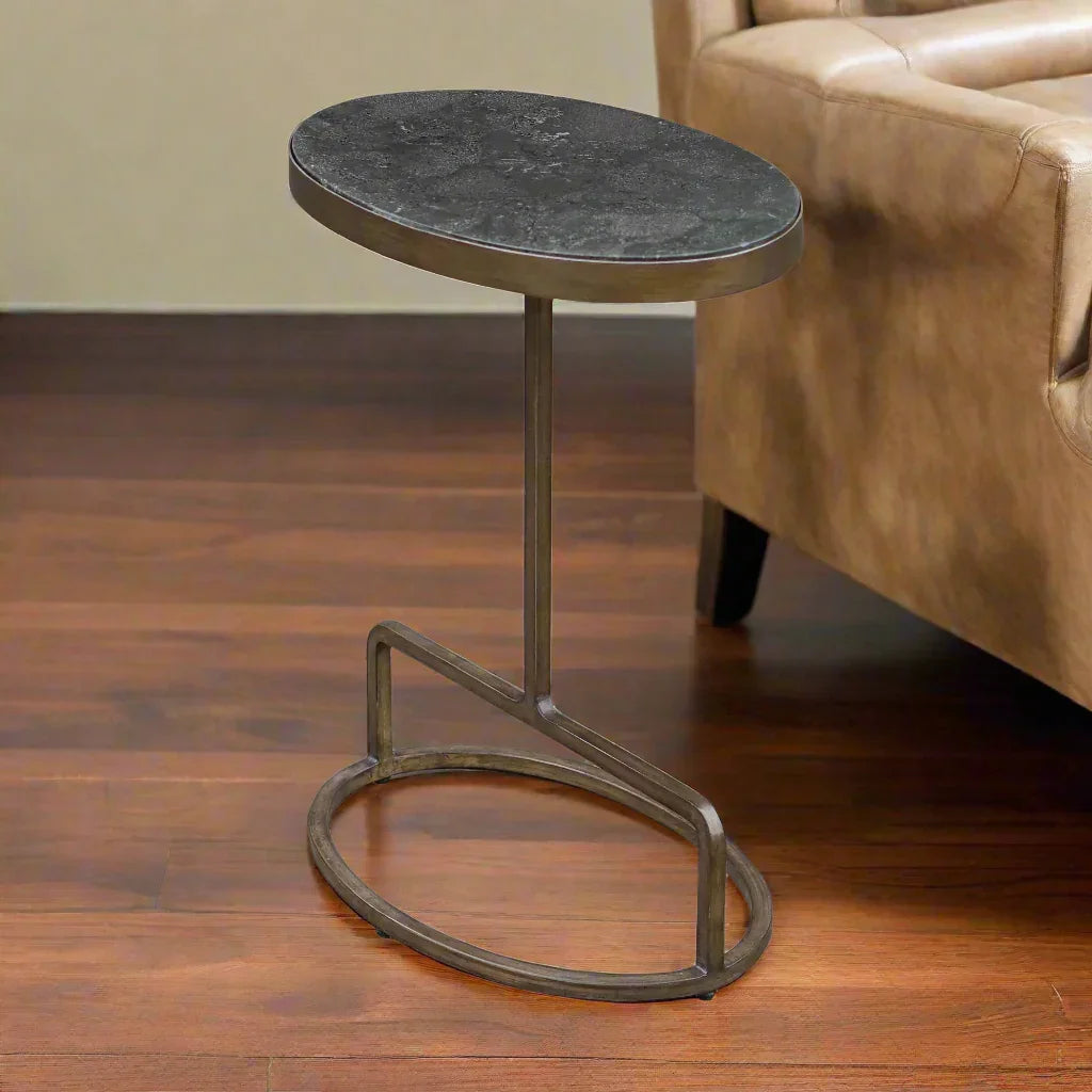 Bluestone marble and iron side table - Your Western Decor