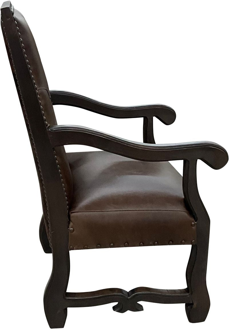 Brown leather chair with arms and decorative western boot stitch on backrest - Your Western Decor