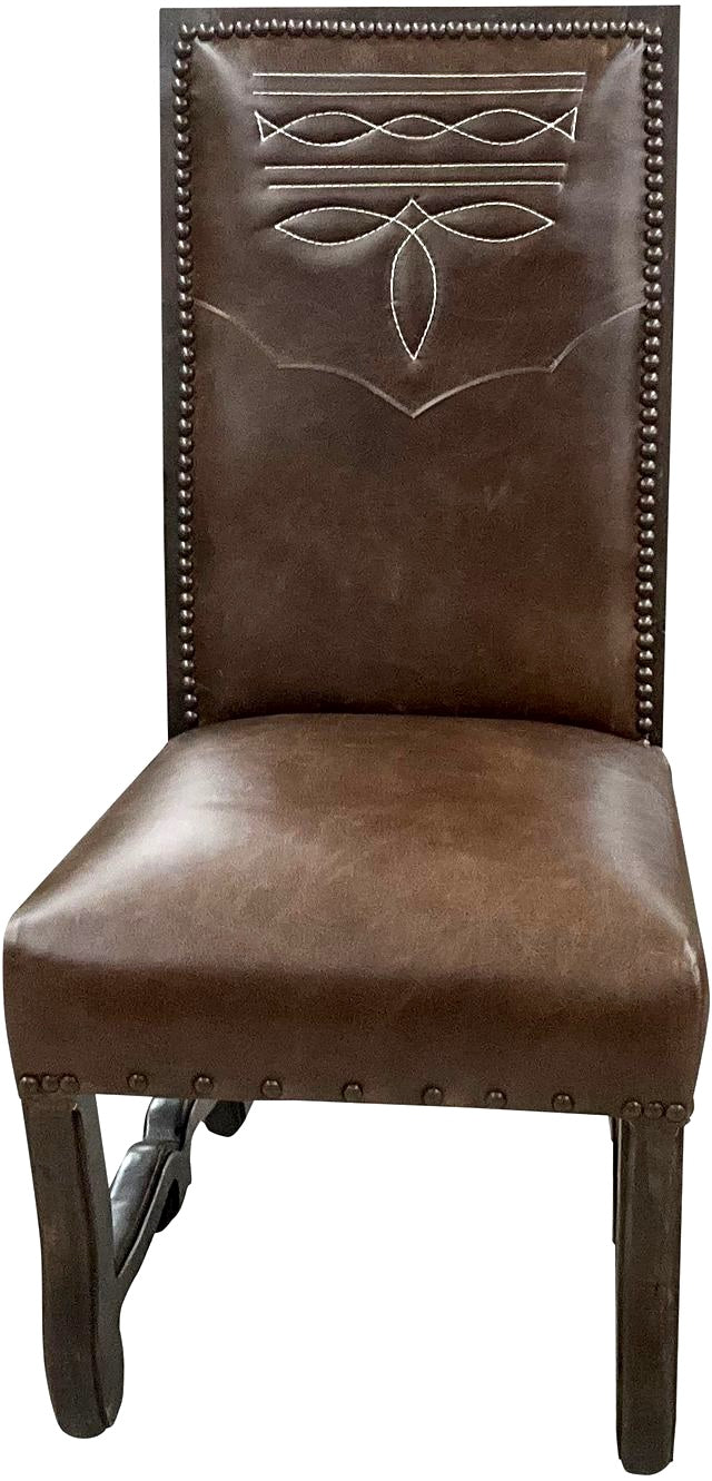 Brown leather chair with decorative western boot stitch on backrest - Your Western Decor