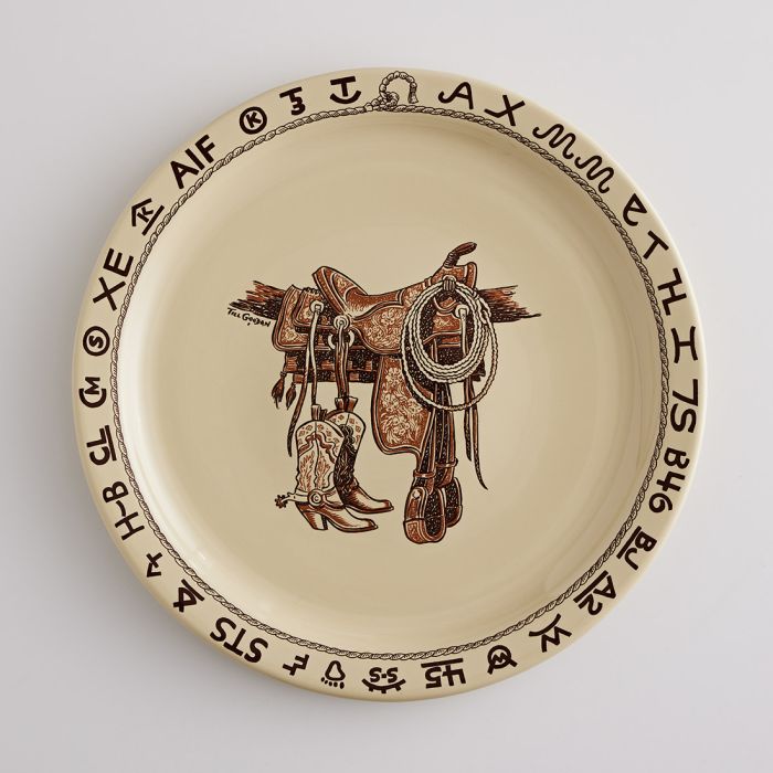 Boots, brands, saddles western serving plate made in the USA - Your Western Decor