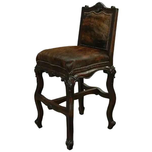 Decorative wooden chair with brown leather seat and backrest - Your Western Decor