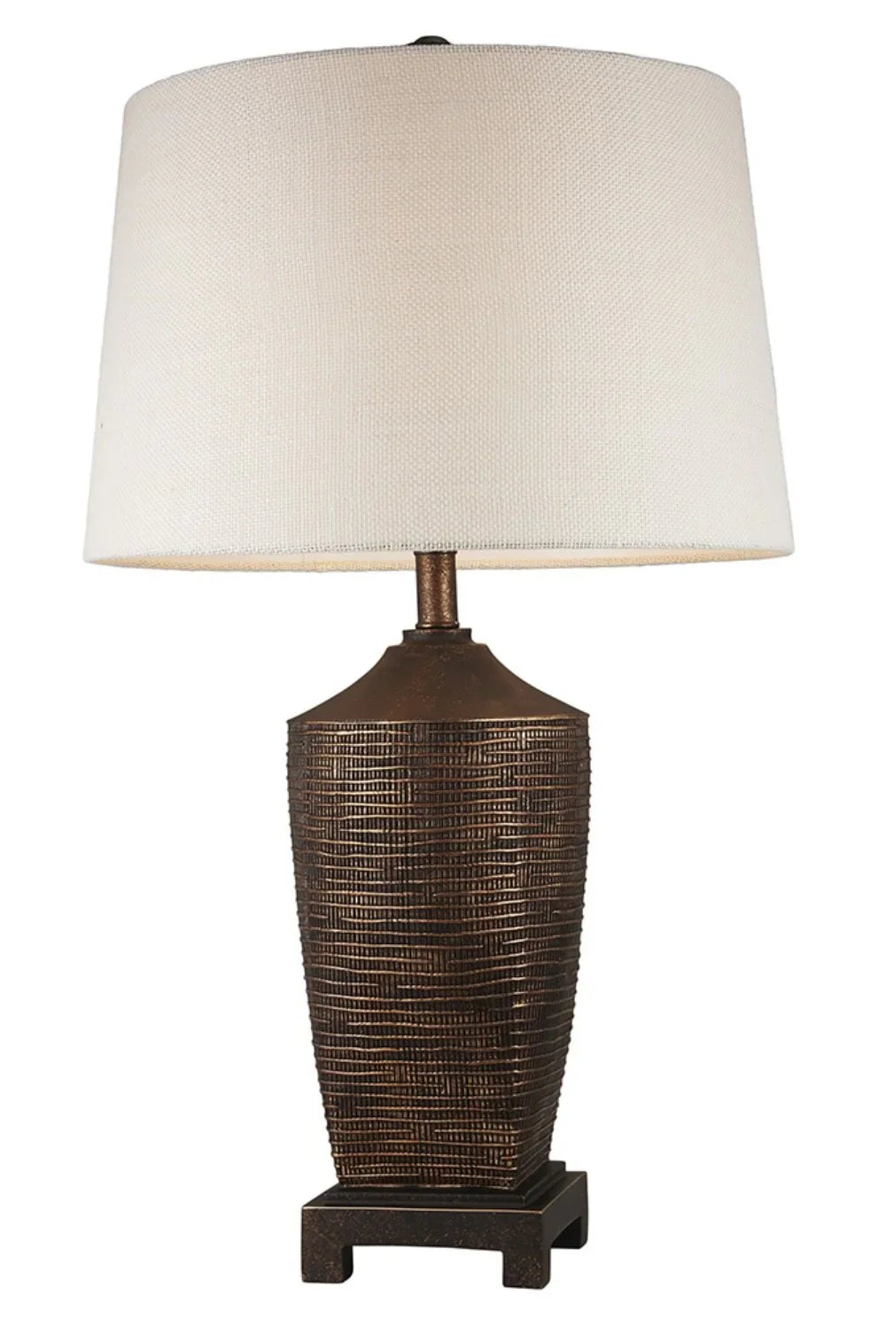 Table lamp with bronze ribbed base and off-white linen lamp shade - Your Western Decor