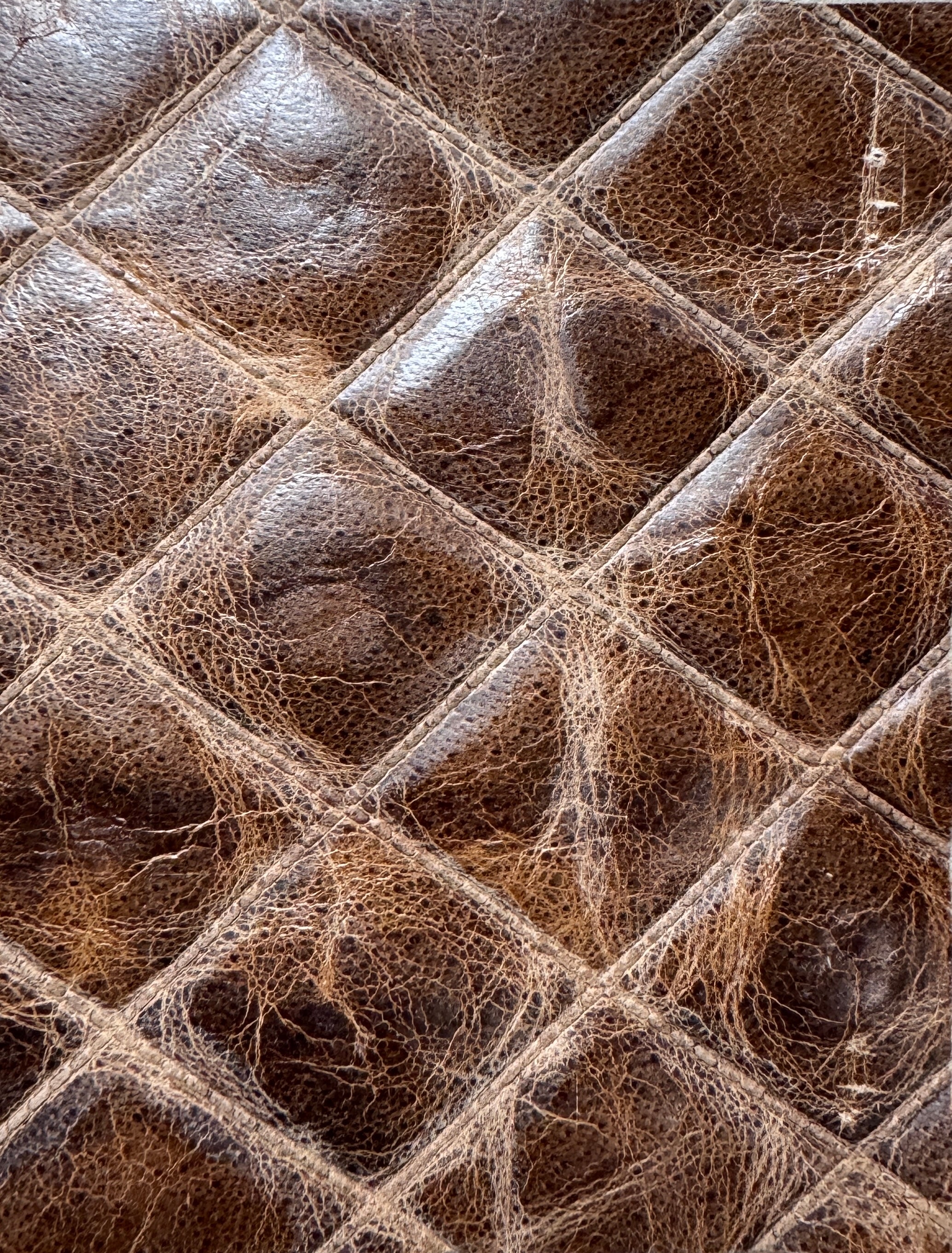 quilted diamond stitch embossed leather chestnut brown upholstery leather hide