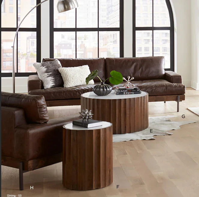 Brown leather industrial sofa and chair - Your Western Decor