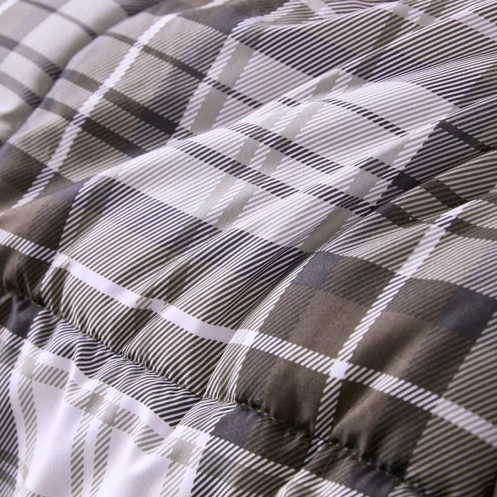 Close-up of a brown plaid fabric with brown, white, and gray colors - Your Western Decor